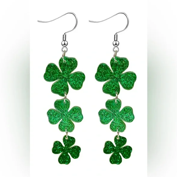 Shamrock Green Dangle Earrings - Picture 2 of 3